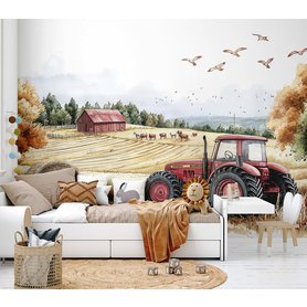 Tapeta na zeď farma s traktorem (červená verze)