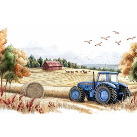 Tapeta na zeď farma s traktorem (modrá verze)